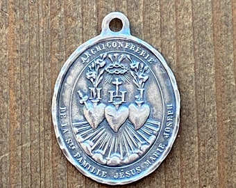 Hammered Sacred Heart Medal ~ Aged Sterling Finish