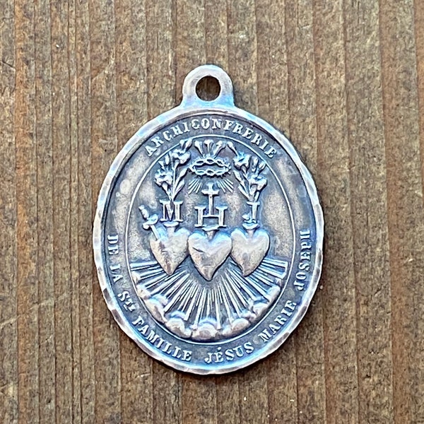 Hammered Sacred Heart Medal ~ Aged Sterling Finish