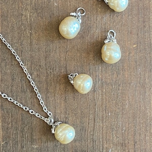 Vintage Japanese Baroque Glass Pearl with Pave CZ Bail and Ring - Platinum Finish