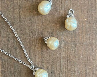 Vintage Japanese Baroque Glass Pearl with Pave CZ Bail and Ring - Platinum Finish