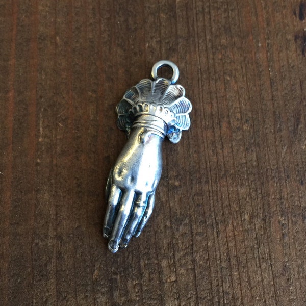 Antique French Hand Pendant in Aged Sterling Finish