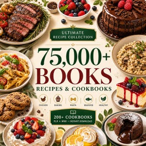75,000+ Recipes Bundle | 300 + PLR/MRR Cookbooks | All Cuisines Included (Chicken, Pasta, Desserts, Keto, Vegan & More) | Digital Library