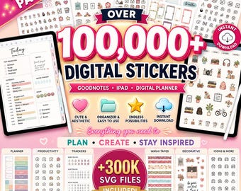 Paquete de más de 100.000 pegatinas de planificador digital | Libro de pegatinas GoodNotes | Pegatinas del planificador PNG ? 300.000 archivos de bonificación SVG | Pegatinas de diario para iPad