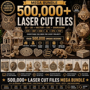 500,000+ Laser Cut Files Mega Bundle | svg dxf cdr ai eps pdf | CNC & Glowforge Files | 2D 3D Wood Models | Instant Download