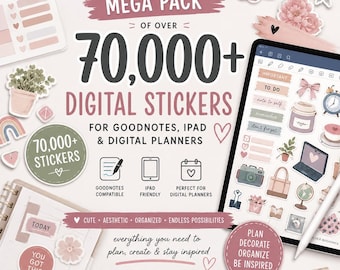 70,000+ Digital Stickers for GoodNotes e iPad | Pre-Cropped PNG Sticker Book Bundle | Planner, Study e Productivity Pack | Instant Download