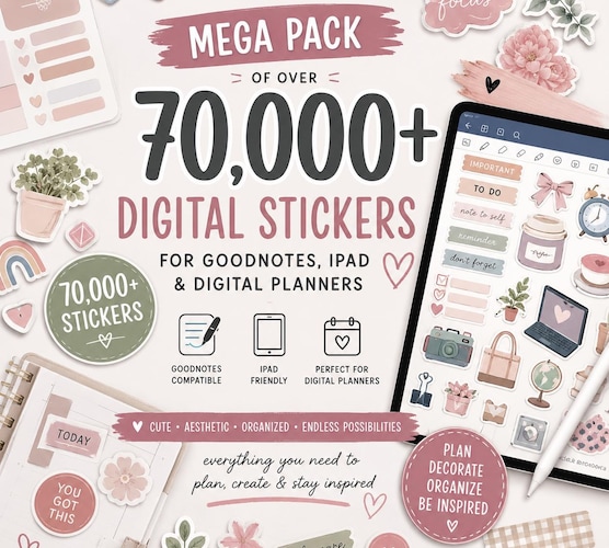 70,000+ Digital Stickers for GoodNotes & iPad — Pre-Cropped PNG Sticker Book Bundle