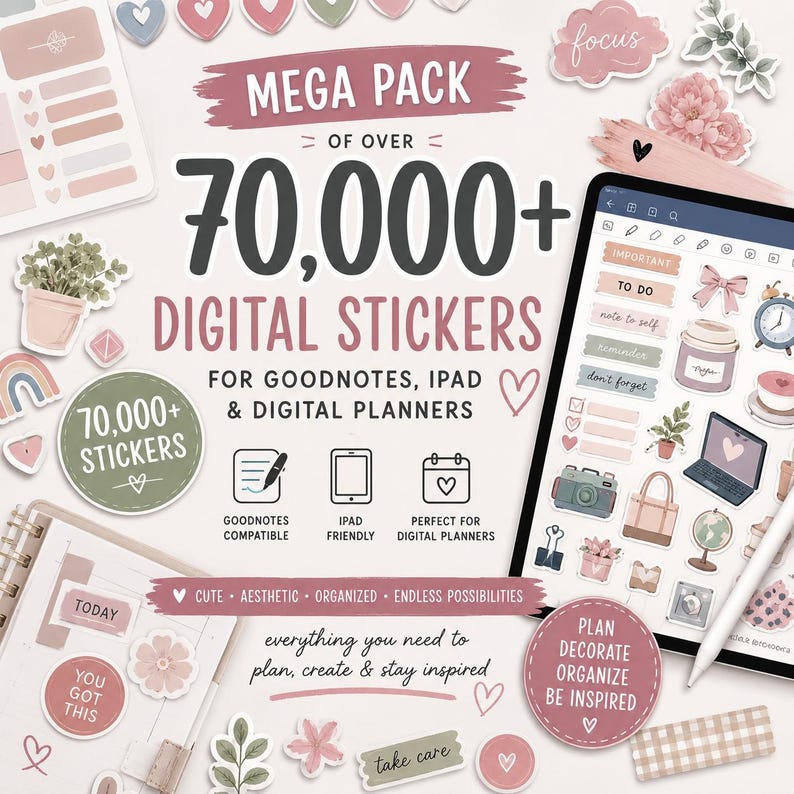70,000+ Digital Stickers for GoodNotes and iPad | Pre-Cropped PNG Sticker Book Bundle | Planner, Study and Productivity Pack | Instant Download