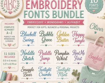 10 Embroidery Fonts Bundle bx pes dst exp hus jef vp3| Monogram Alphabet Embroidery Font | 11 Sizes 0.5 to 5 Inch | Instant Download