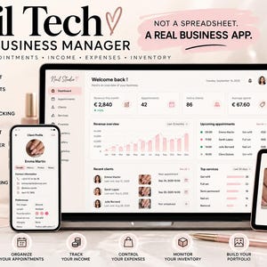 Nail Tech CRM & Business Manager | Client Tracker, Appointment Booking, Income, Expenses, Inventory | Nail Salon Business App