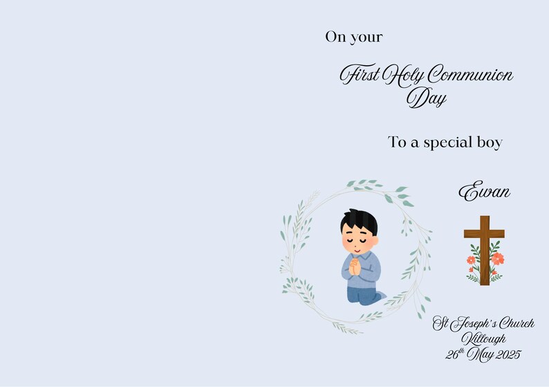 Personalised First Holy Communion Card, Communion Card for Boy, First ...