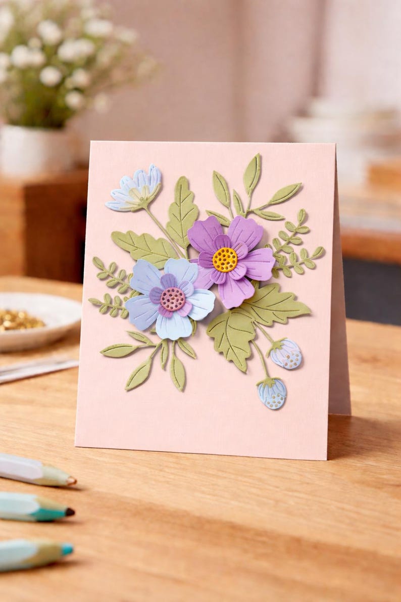 Handmade Floral Card – Layered Paper Flowers | Blank Greeting Card - Etsy