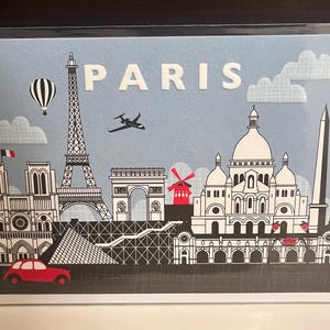 Stylish greeting card depicting Paris, Blank inside, any occasion
