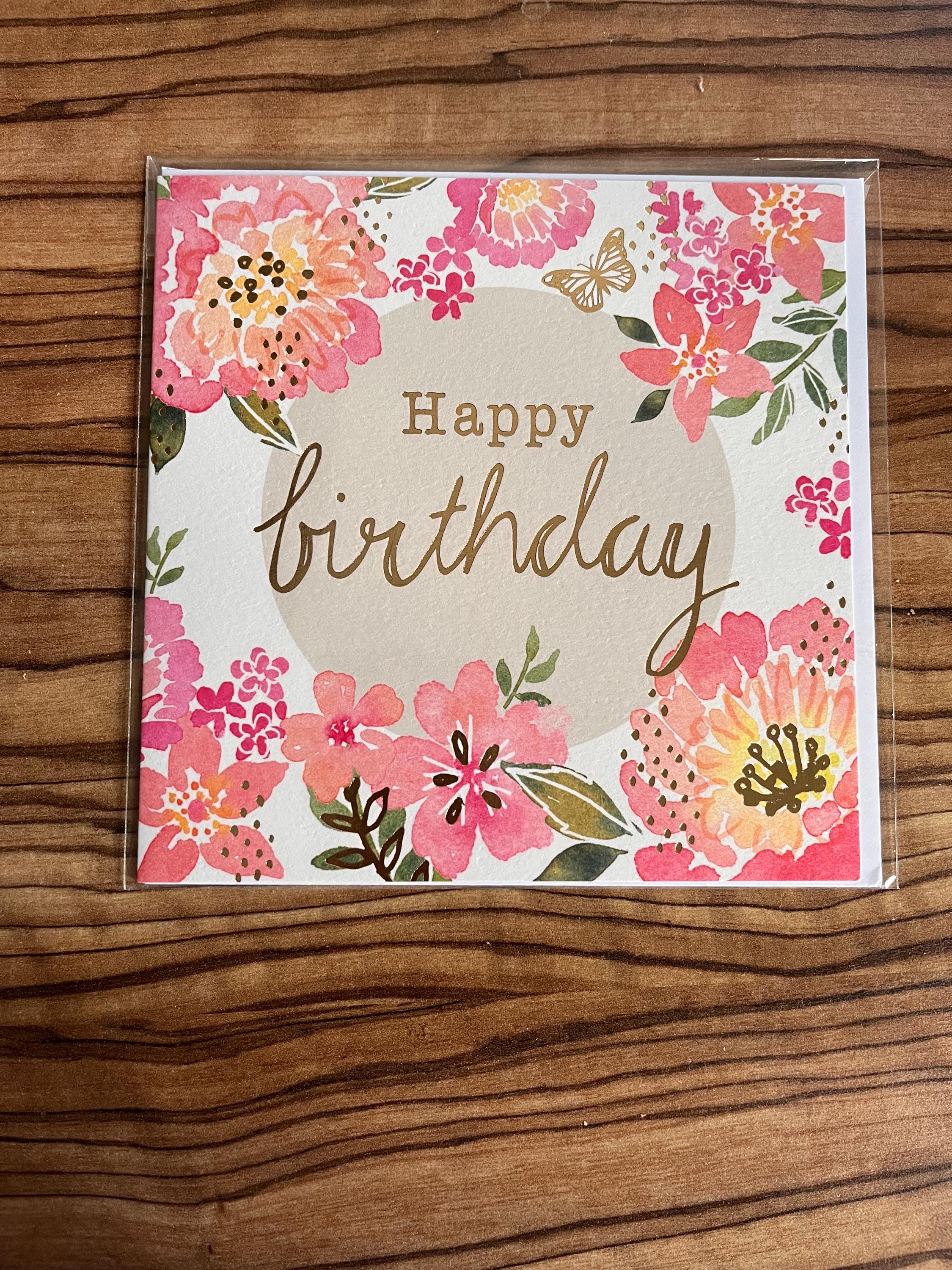 Happy Birthday Card, Pink Flowers Design and Blank Inside for Your ...