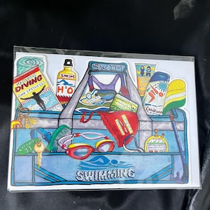Plongez dans le plaisir avec cette carte de voeux sur le thème de la natation !