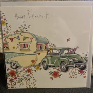 Carte de bonne retraite - Illustration vintage de camping-car et de voiture | Carte de voeux