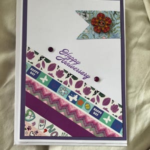 Ręcznie robiona kartka rocznicowa | Kwiatowy i wzorzysty design | Niepowtarzalna kartka okolicznościowa z taśmą washi