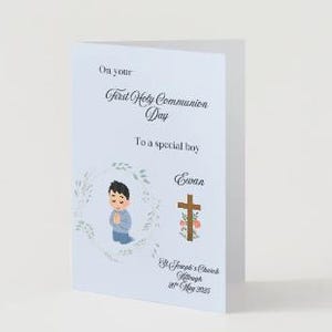 Personalised first Holy Communion card, communion card for boy, first holy communion card for son, grandson, nephew.