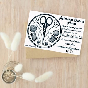 Carte de visite originale couture couturiere coudre tailleur fil aiguille mercerie mode retouche personnalisable imprimable QR code besoin