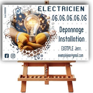 Origineel visitekaartje, gediplomeerd elektricien, elektriciteit, elektrische renovatie, verlichting, beveiliging, aanpasbaar, afdrukbaar