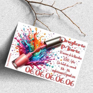 Carte de visite originale,onglerie,manucure,estheticienne,ongles,vernis,salon de beaute,cils,personnalisable,imprimable,QR code si besoin