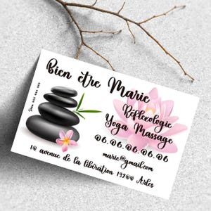 Carte de visite originale, massage, bien etre, soin relaxant, massotherapie, sophrologie avec QR code si besoin
