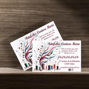 Carte de visite originale couture couturiere coudre tailleur fil aiguille mercerie mode retouche personnalisable imprimable QR code besoin