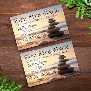 Carte de visite originale, massage, bien etre, soin relaxant, massotherapie, sophrologie avec QR code si besoin