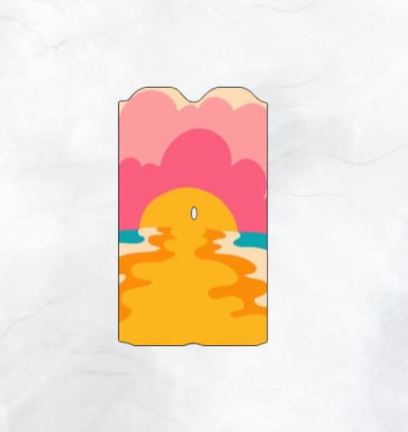 Puede incluir: Una ilustraci&oacute;n digital de una puesta de sol sobre una playa. El cielo es rosa y naranja, y el sol es un c&iacute;rculo amarillo brillante. La playa es de color amarillo claro con l&iacute;neas onduladas.