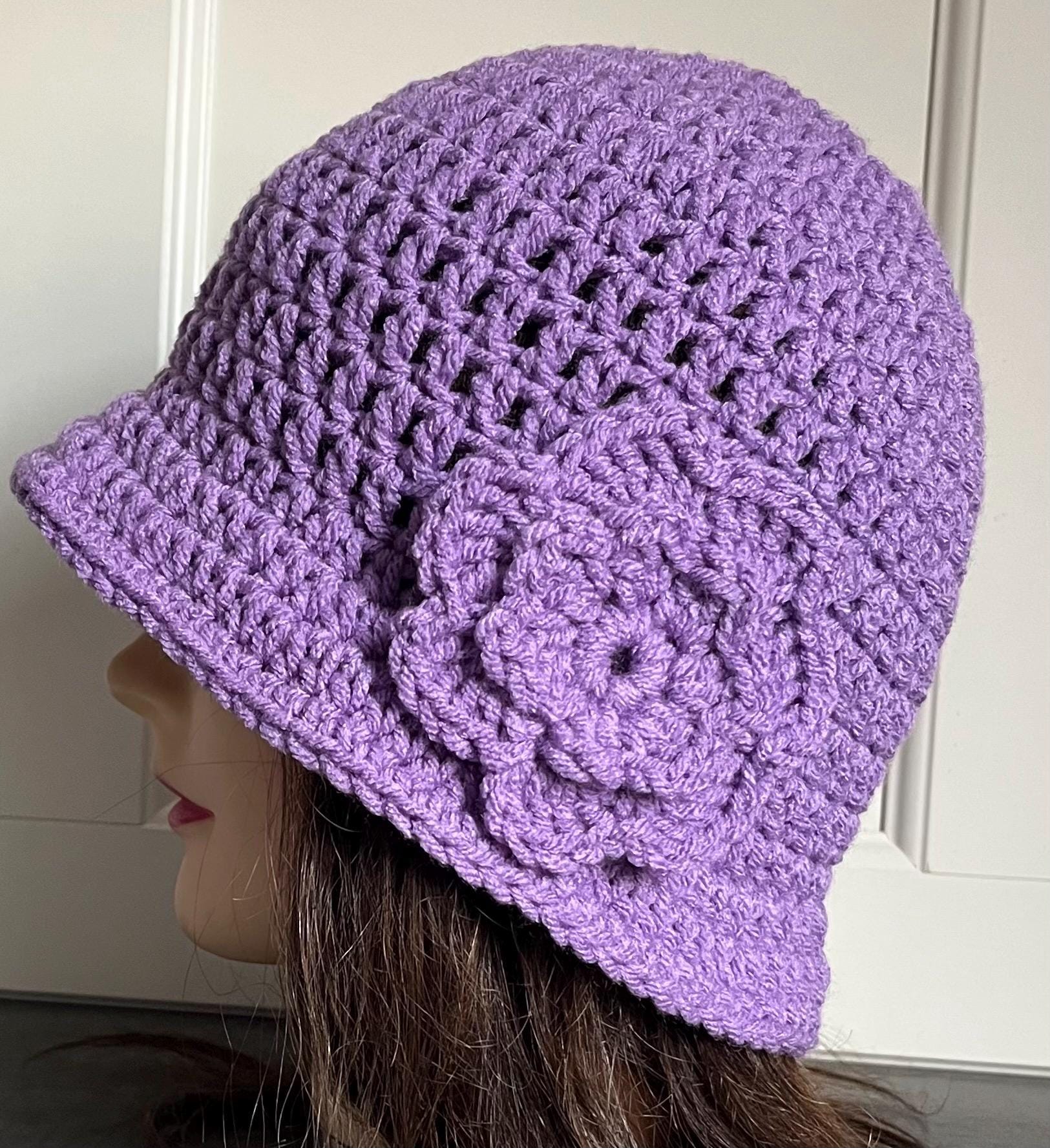 Women\'s White Crochet Cloche Hat with Lilac Accent Free Crochet Cloche Hat Pattern | Clara Cloche - ChristaCoDesign main image 3