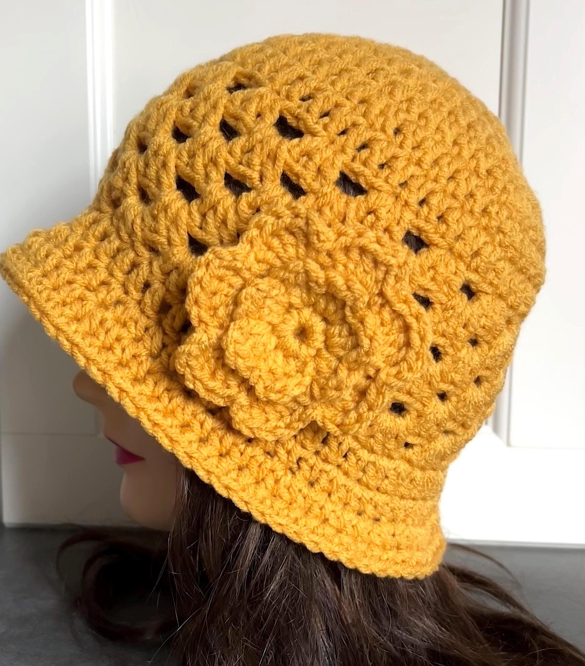 Briaitte Vintage Mustard-Yellow Suede Style Cloche Hat Light brown linen cloche hat with vintage printed band and  main image 3
