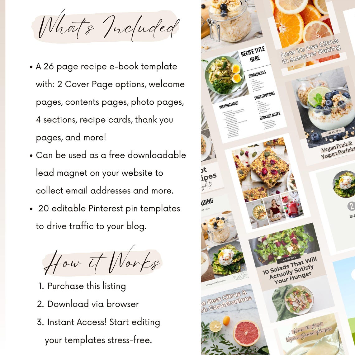 Food Blogger Bundle Recipe Ebook Template Canva, Food Blogger