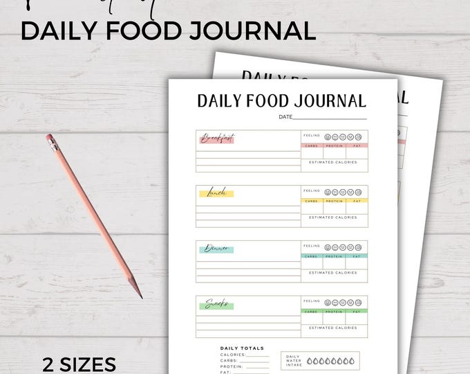 Mindful Eating Journal | Printable Daily Food Diary | Weight Loss ...