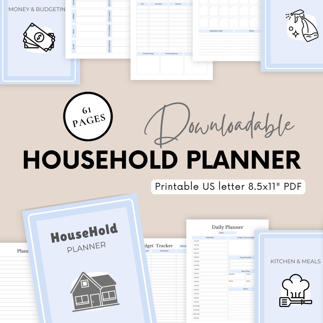 Printable Household Planner, Daily Planner, Downloadable Household ...