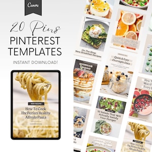 20 Canva Pinterest Templates, Food Blogger, Pinterest Pin Templates, Pinterest Blogger Templates, Editable Pinterest Pins, Recipe Blogger