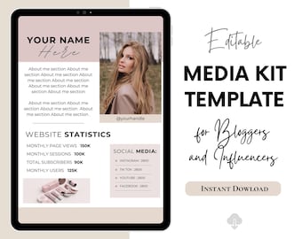 2-seitige Media Kit-Vorlage für Influencer, bearbeitbares Media Kit, Canva Rate Sheet-Vorlage, Instagram Media Kit, Blogger Press Kit-Vorlage