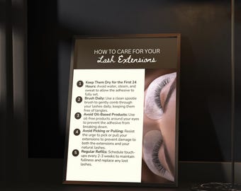 Lash Extension Aftercare Printable Poster Client Care Instructions Wall Art Beauty Salon Decor Esthetician Studio Sign Lash Care Guide