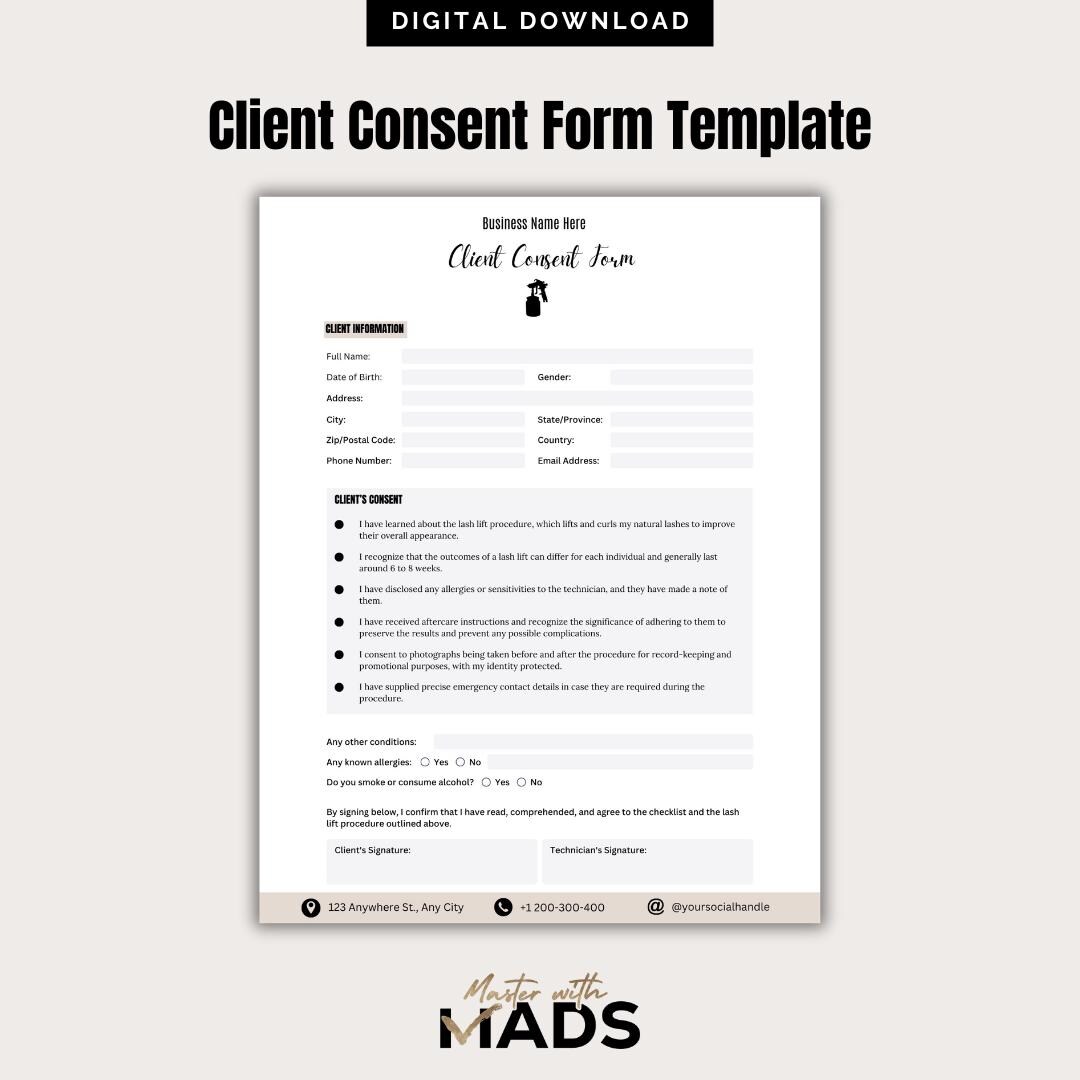 Client Consent Form Canva Template Client Agreement Form Editable ...