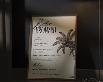Spray Tan Service Menu Printable Boutique Salon Services Sign Aesthetic Tanning Menu Poster Beauty Studio Wall Art Multi Size Download