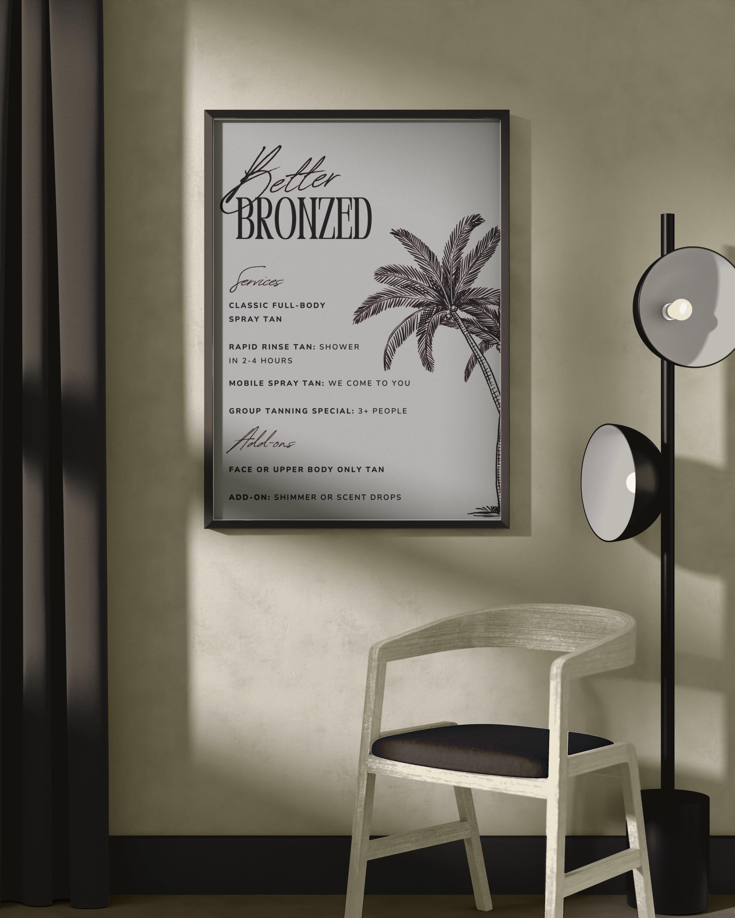 Spray Tan Service Menu Printable Boutique Salon Services Sign Aesthetic ...