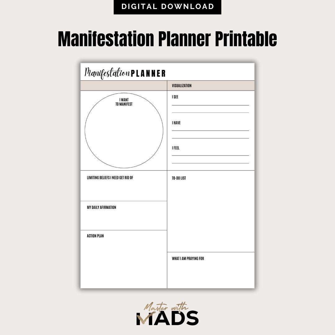 Manifestation Planner Printable Law of Attraction Journal Goal Setting ...