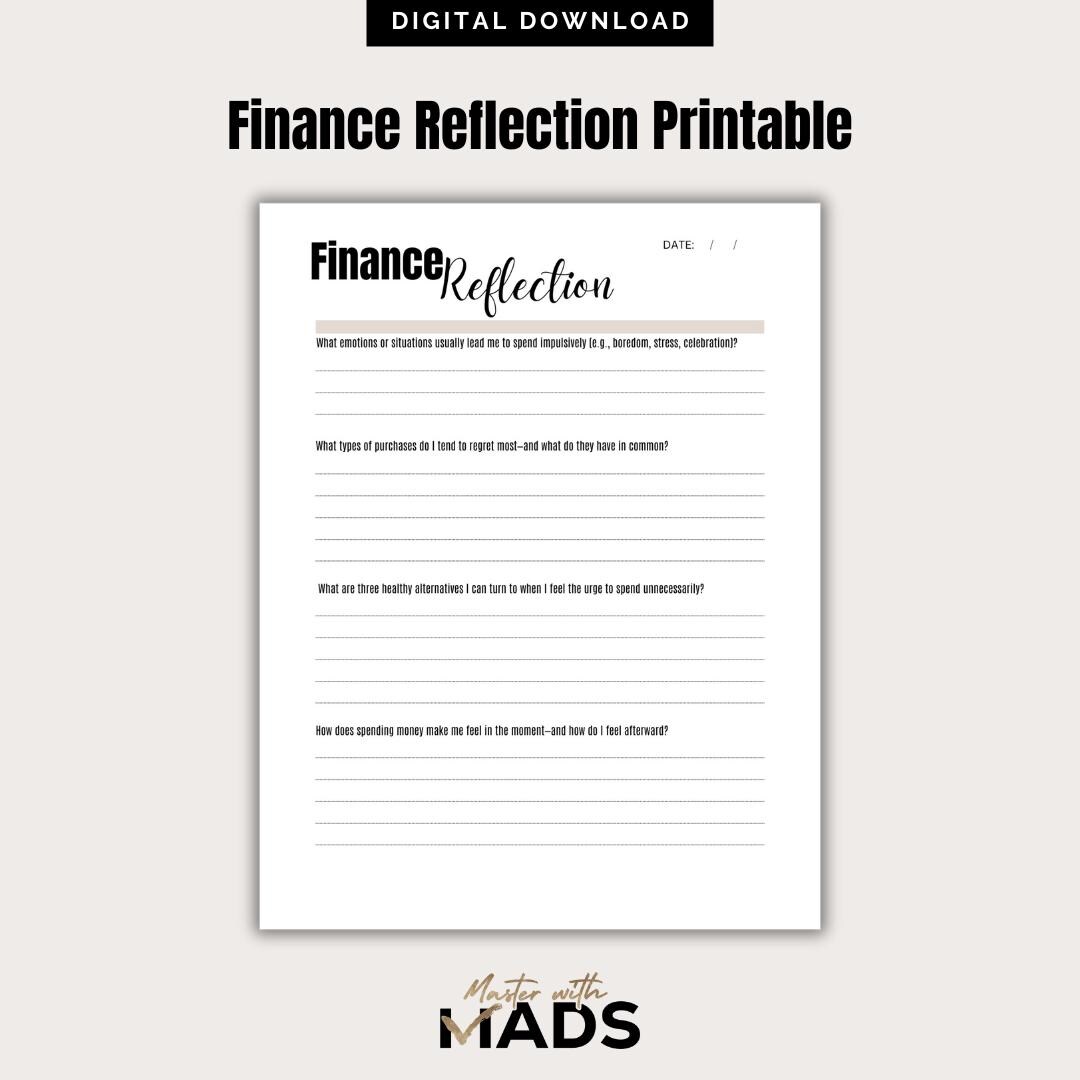 Finance Reflection Printable Money Journal Financial Wellness Budget ...