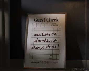 Funny Spray Tan Poster Guest Check Printable Spray Tan Decor Beauty Salon Wall Art Esthetician Sign No Orange Tan Mult Size Download