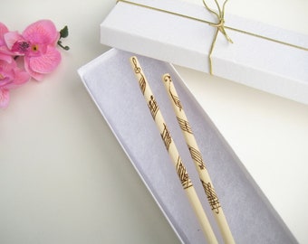 Music Engraved Chopsticks - Personalized chopsticks - wooden chopsticks - PYROGRAPHY - Unique gift - Gift for Her - Korean chopsticks - GIFT