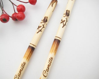 Personalized ROSE engraved Chopsticks, Bamboo chopsticks, Mothers Day gift, Asian utensils, Floral, Wood, Gift for Her, Anniversary gift