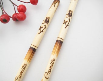 Personalized Rose Engraved Bamboo Chopsticks: Asian Utensils Gift