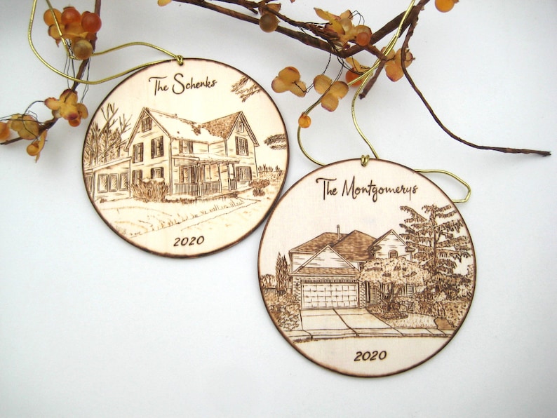 Custom House warming gift, Personalized house ornament, Christmas ornament, Wood burning, New home, New house gift, Real estate gift, Couple image 1