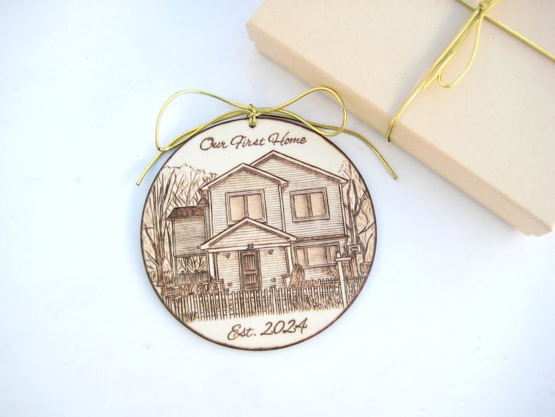 Custom House warming gift, Personalized house ornament, Christmas ornament, Wood burning, New home, New house gift, Real estate gift, Couple image 4