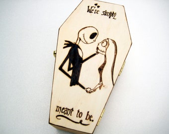 Coffin Ring Box Nightmare Before Christmas/ jack and sally/ Halloween Wedding/ Ring Bearer Box/ PYROGRAPHY/ Halloween party/ unique gift