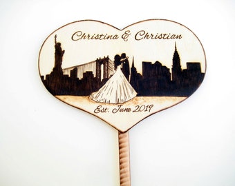 New York City Wedding Cake Topper, NYC skyline, Urban rustic wedding