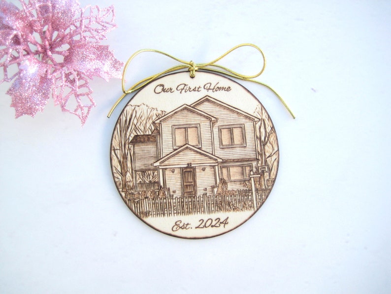 Custom House warming gift, Personalized house ornament, Christmas ornament, Wood burning, New home, New house gift, Real estate gift, Couple image 2